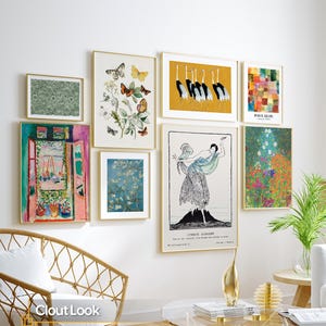Eclectic Gallery Wall Art Set of 8 FRAMED, Maximalist Wall Art, Large Colorful Art Prints Bundle for Living Room