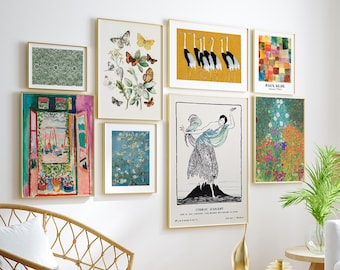 Eclectic Gallery Wall Art Set of 8 FRAMED, Maximalist Wall Art, Large Colorful Art Prints Bundle for Living Room