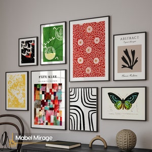 FRAMED Abstract Wall Art, Curated Gallery Wall Set, Modern Artwork Collage, Abstract Art Inspired by Paul Klee & Matisse
