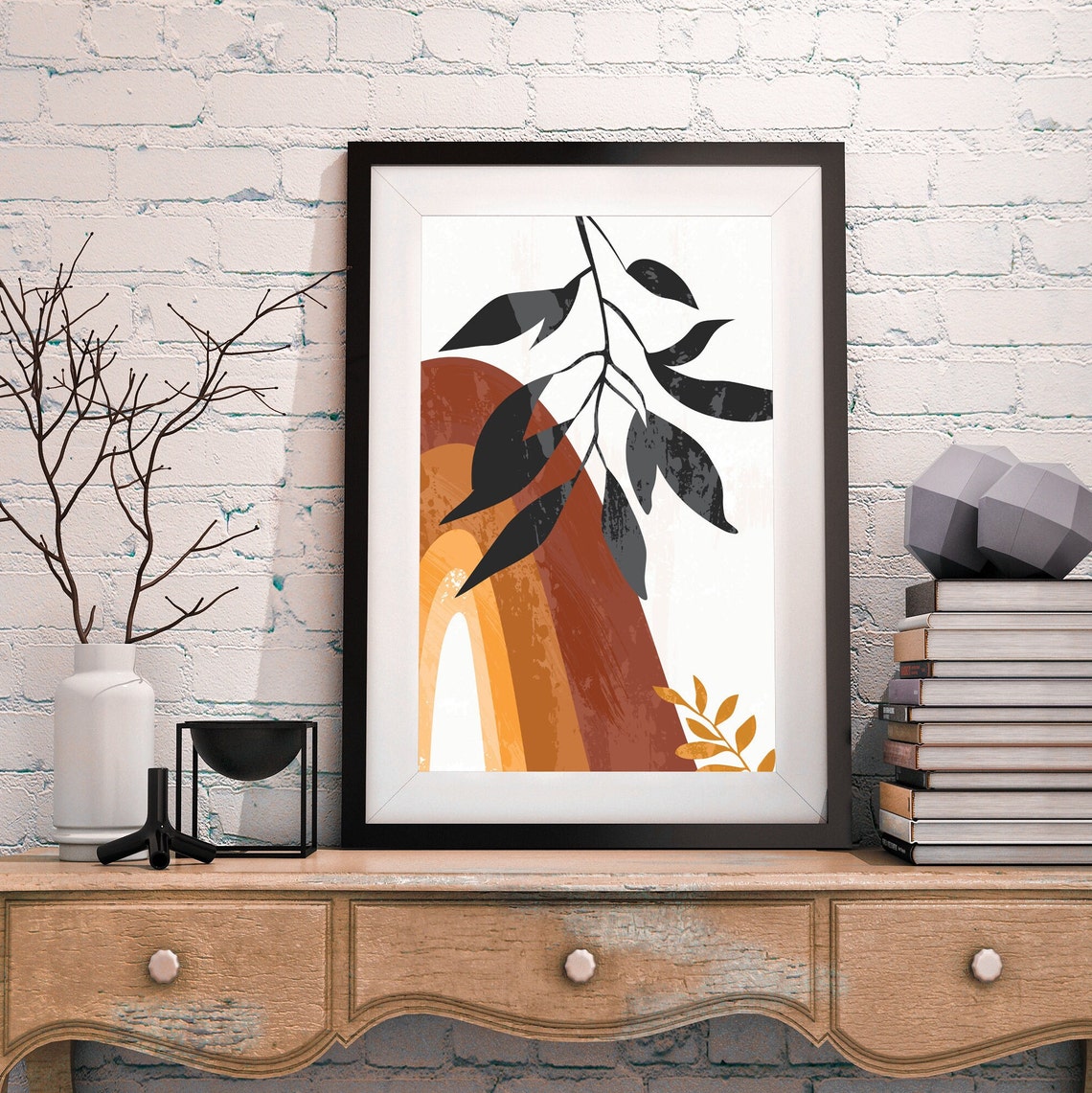 Midcentury Modern FRAMED Wall Art Set of 3 Boho Framed Wall Etsy