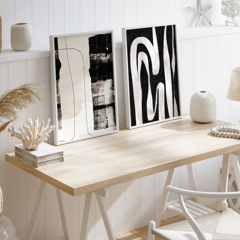 FRAMED Black and White Abstract Wall