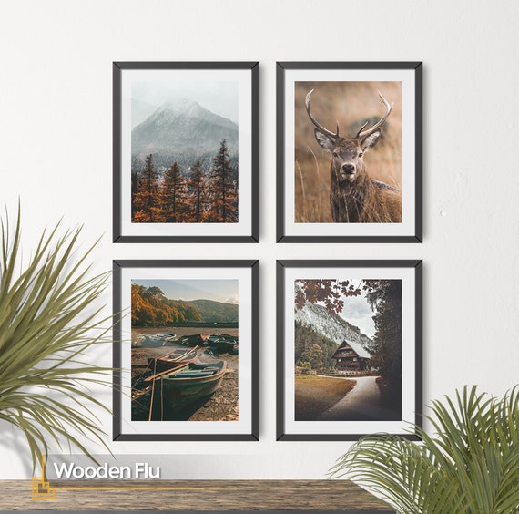 FRAMED Nature Gallery Wall Art Set of 4 Mountain Prints Lake