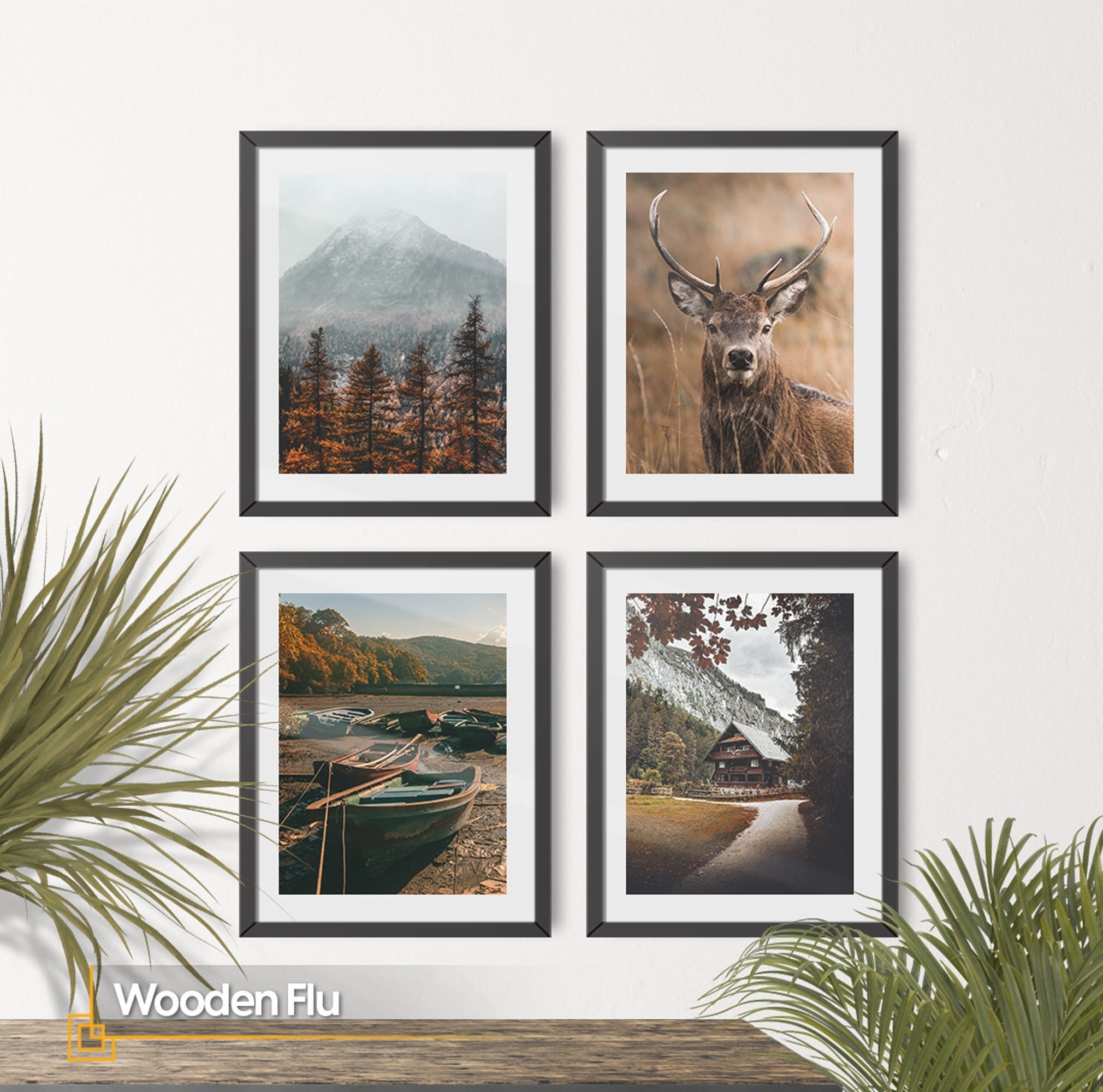 洋書 WALL ELEMENTS ART WALL Framed Nature Gallery Wall Art Set of 4: Mountain & Lake Forest