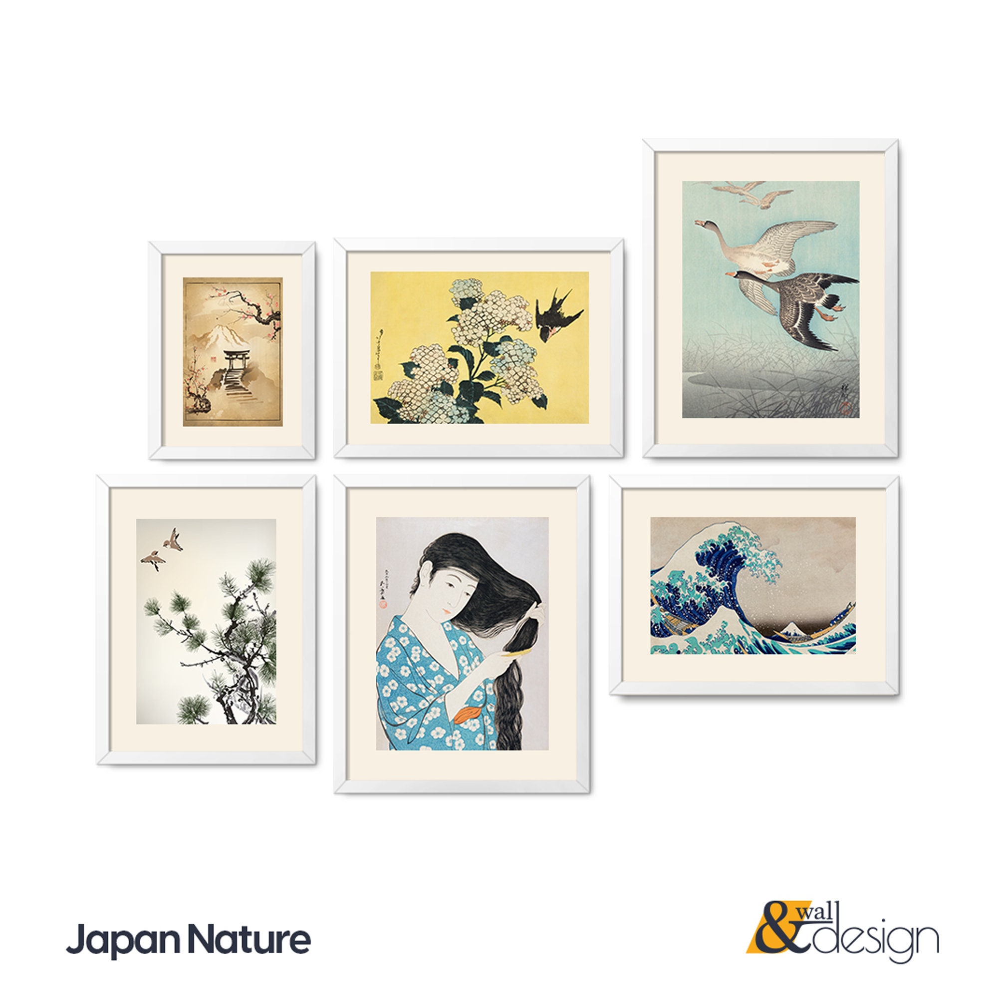 nao 海外shopgallery Framed Japanese Art Print Gallery Wall Set: Vintage Blue