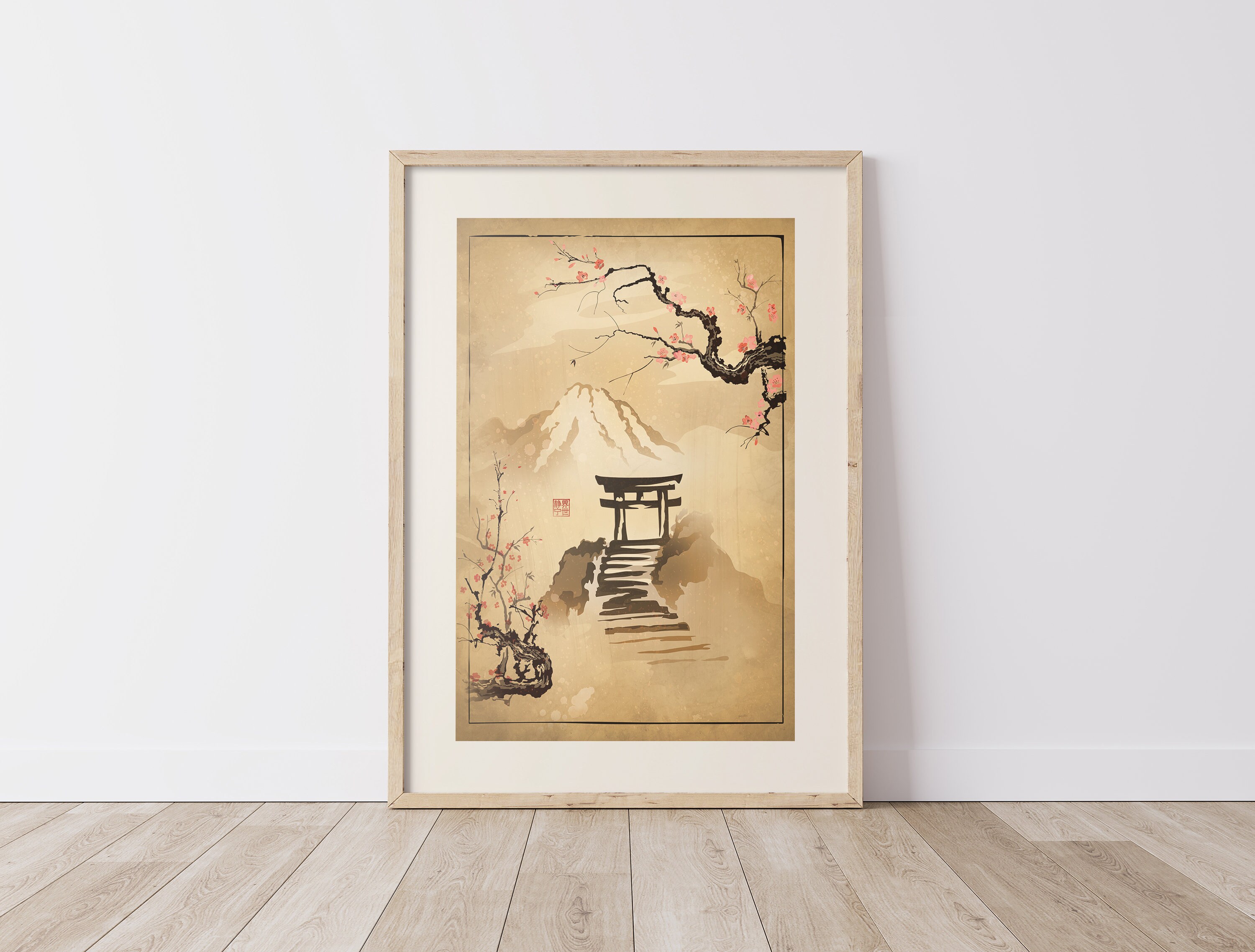 Japanese Gallery Wall Set Framed: Vintage Blue Art Prints, Neutral