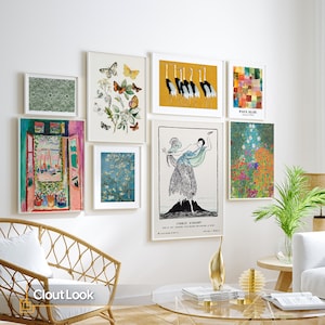 Eclectic Gallery Wall Set of 8 FRAMED Wall Art Maximalist Wall Decor Art Print inspired by Matisse Gustav Klimt Klee Housewarming Gift