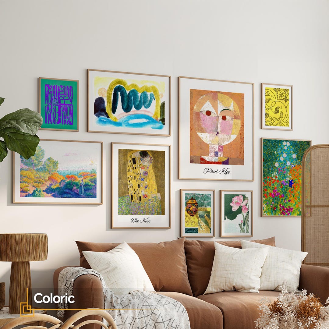 Bright Wall Art Set Framed with Ready To Hang Frames and Klee & Klimt Wall Art Print Groping for Dopamine Home Decor