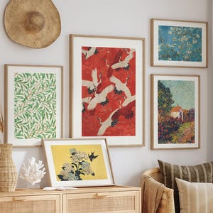 FRAMED Gallery Wall Art Set of 5, Modern Wall Art Set, Van Gogh William Morris Gallery Wall Set, Art Prints Collage for Living Room, Bedroom