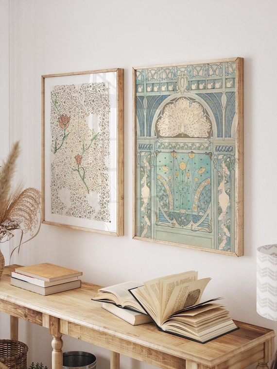 Cottagecore Wall Art Set of 2 Framed, Eclectic Wall Decor, Ready to Hang With Wood Frames, First Home Gift