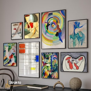 Modern Abstract Wall Art Set FRAMED, Colorful Geometric Kandinsky Style Gallery Wall Bundle Bauhaus Inspired