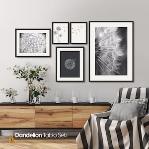 Dandelion Printable Wall Art, Dandelion Digital Download, Print Art Set Of 5, Gallery Wall Set Dandelion Photography, Poster JPEG Downloads