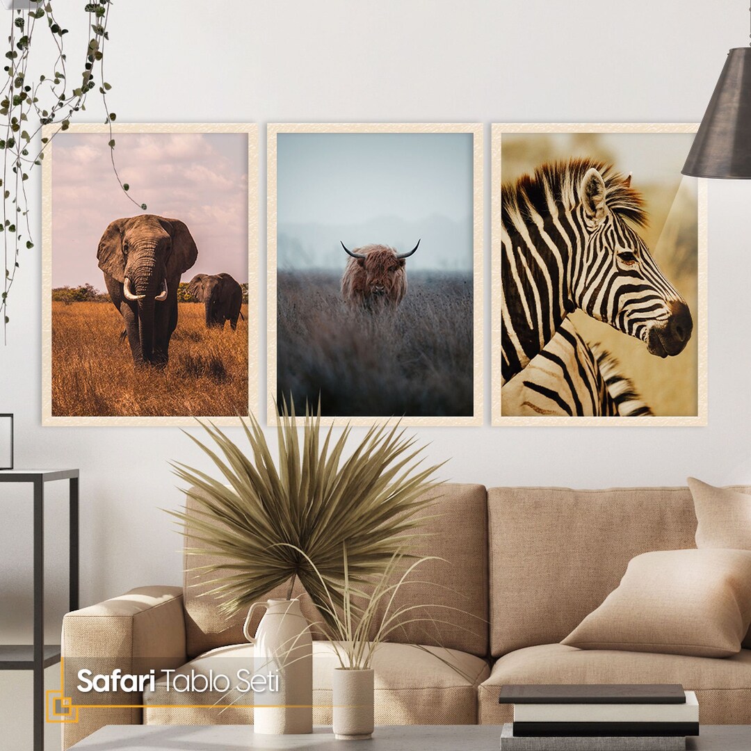 Printable Safari Animal Wall Art Gallery Set, Farmhouse Safari Digital