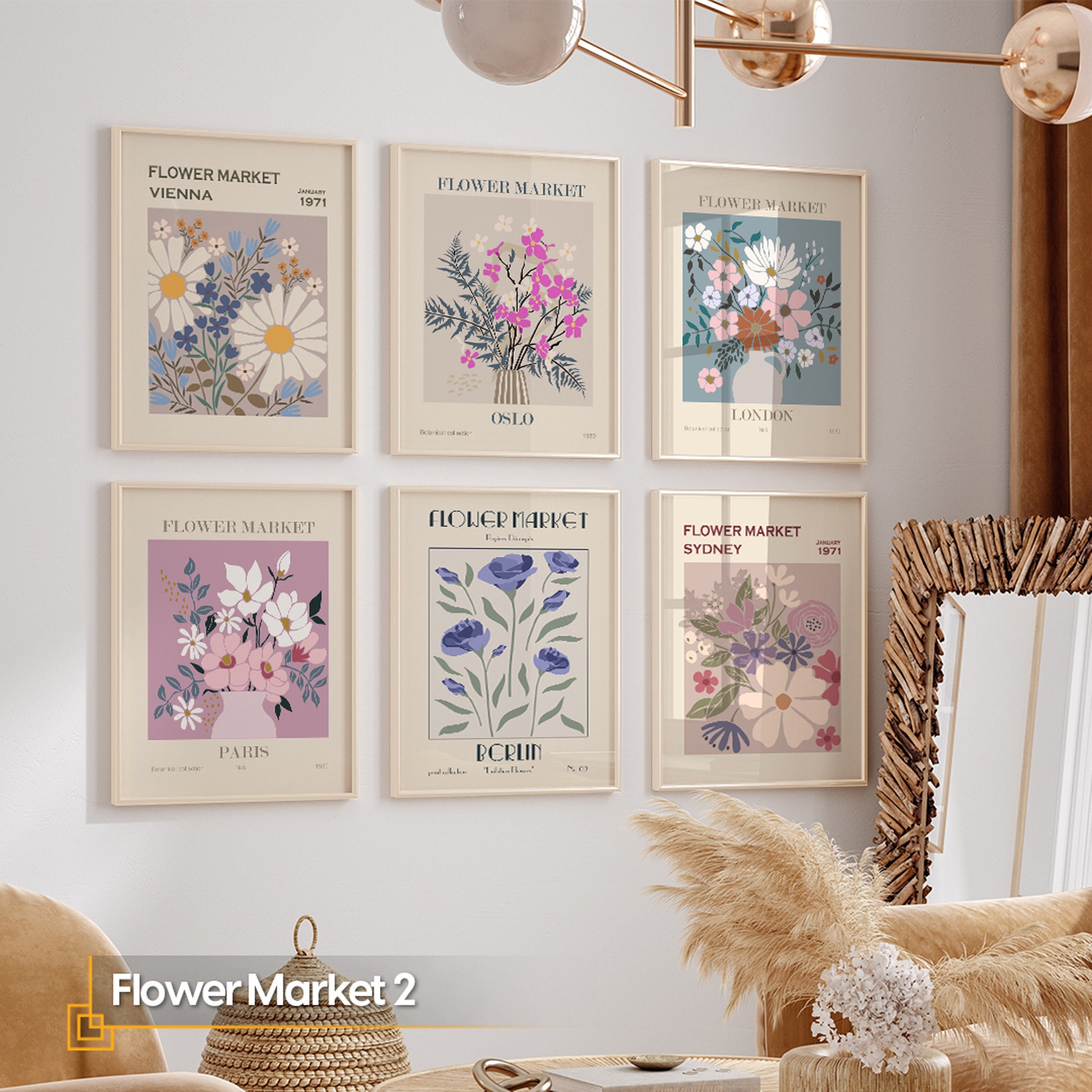 【MAR】MURRAL トップスframed flower Framed Floral Wall Art Set of 6: Vintage Flower Market Wall
