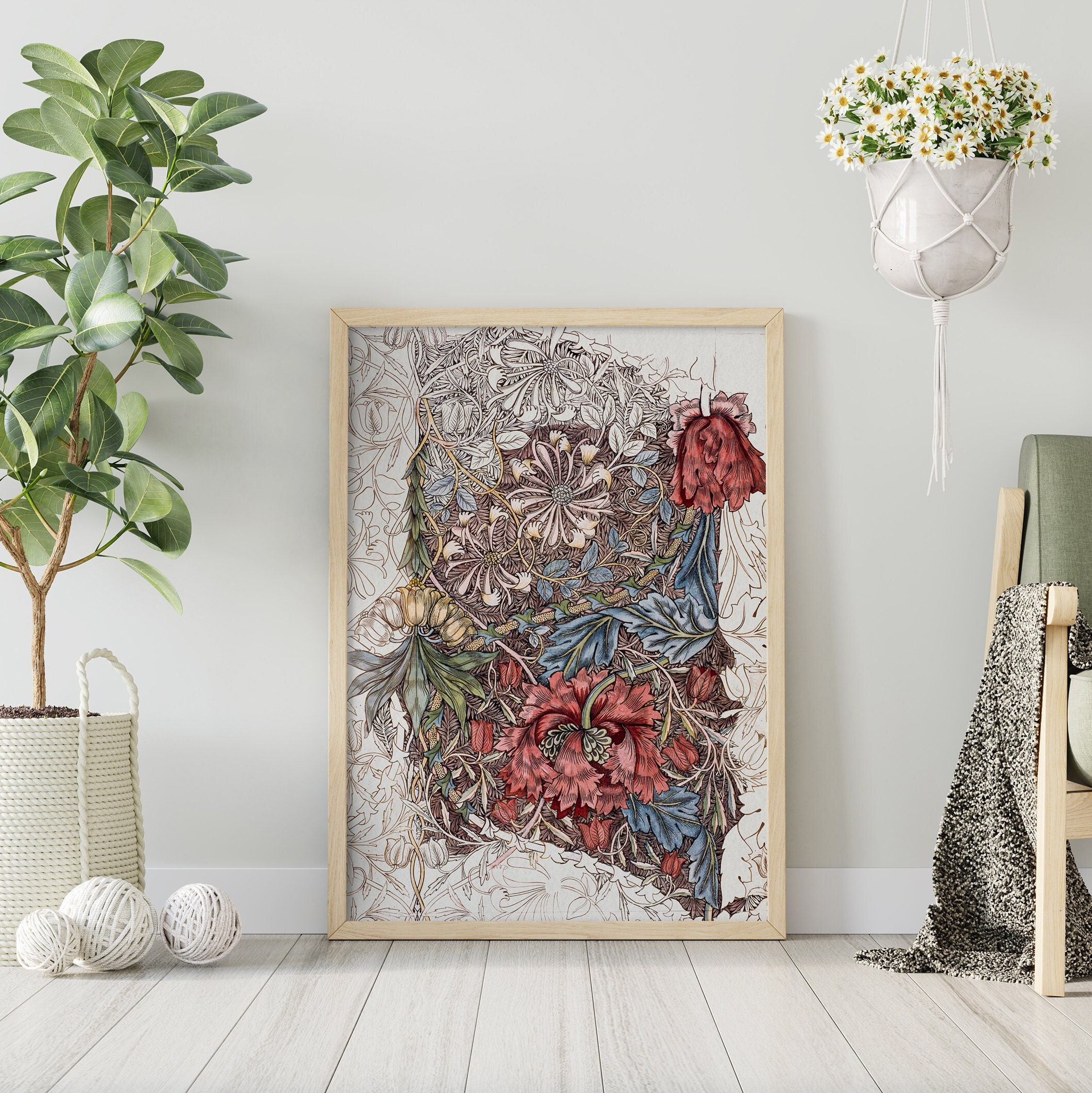 William Morris Selected Wall Art Set Framed, Floral Cottageroce