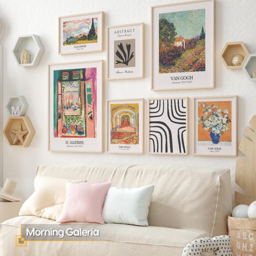 Eclectic Framed Gallery Wall Art Set, Matisse Van Gogh Prints, Modern Living Room Decor