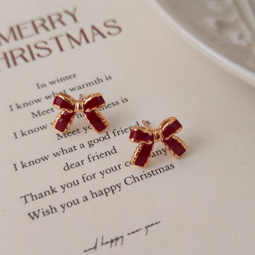 Christmas Bow Earrings•Pure Silver 18K Gold Plated•Anti-tarnish•Christmas Gift Earring•Gift for her•Anniversary Gift•Bridesmaid Gifts