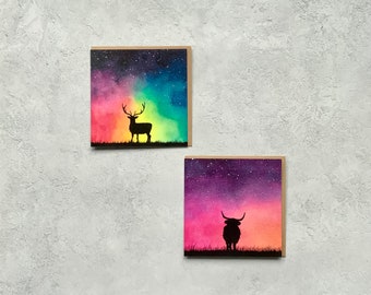 Animal Watercolour Night Sky Greeting Cards, Two Designs, Square