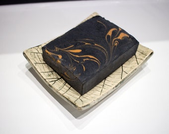 Soap dish ceramic, leaf pattern, rectangular