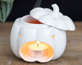 White Pumpkin Halloween Tealight Oil Wax Melt Burner Autumn Decoration Gift (HA_39331)