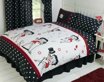 Ensemble de literie housse de couette double réversible à pois rouge noir blanc Betty Boop Superstar