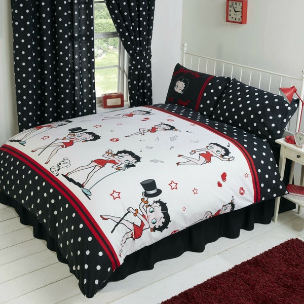 Betty Boop Superstar Red Black White Polka Dot Reversible Double Duvet Cover Bedding Set Gift