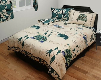 Camouflage Khaki Cream Military Army Commando Soldiers Tanks Double Bed Duvet Cover Bedding Set