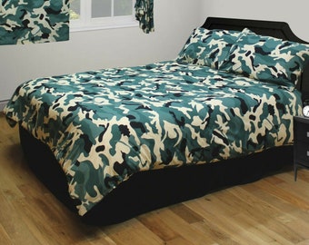 Teenager Kids Camouflage Khaki Green Cream Military Army SINGLE Duvet Bedding