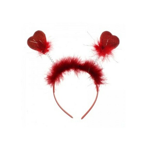 Red Nose Day Valentines Glitter Love Heart Shaped Fur Headband Boppers Kids Adults Fancy Dress