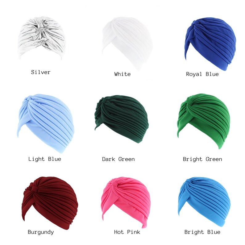 Turban pour cheveux tendance, couleurs unies, assorties ou jersey, idéal en cas de chute de cheveux ou de chimiothérapie, choisissez votre modèle image 2