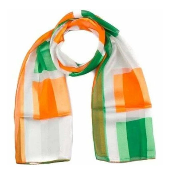 St Patricks Day Irish Ireland Flag Ladies Green White Orange Silk Neck Scarf Wrap