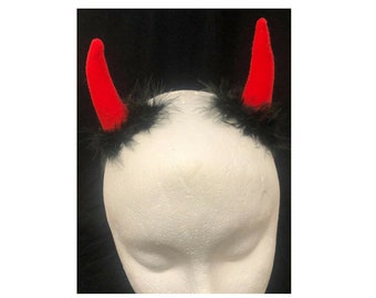 Womens Girls Fancy Dress Fluffy Red Black Halloween Horny Devil Horn Hair Clips