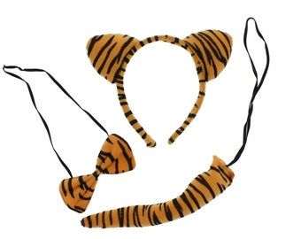 Childrens Kids Adult Tiger Ears Headband Bow Tail Book Day Fancy Dress Party Set