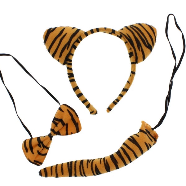 Kinder Kinder Tiger Ohren Stirnband Schleife Schwanz Buchtag Fancy Dress Party Set