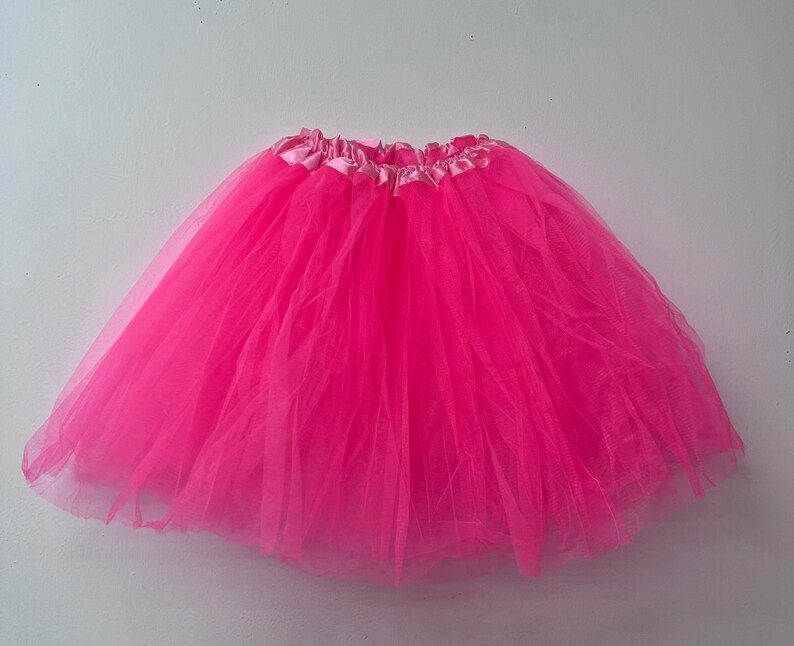 Womens Bright Neon Pink Race For Life Fancy Dress Hen Party Dance Long 3 Layer Tutu image 1