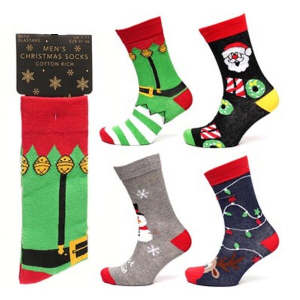 Mens Boys Ho Ho Santa Elf Snowman Reindeer Funky Novelty Christmas Socks Gift 6-11