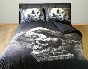 Alchemy Poe's Raven Bird Black Gothic Skull Moon DUBBEL bed dekbedovertrek beddengoedset