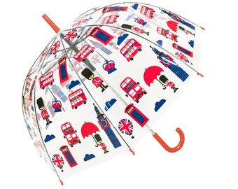 Large Adult Size Red White Blue Union Jack London Souveneir Dome Clear Umbrella