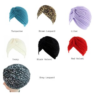 Turban pour cheveux tendance, couleurs unies, assorties ou jersey, idéal en cas de chute de cheveux ou de chimiothérapie, choisissez votre modèle image 3