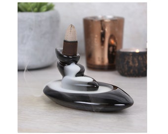 Small Pebbles Black Ceramic Backflow Incense Cone Burner Feng Shui Gift