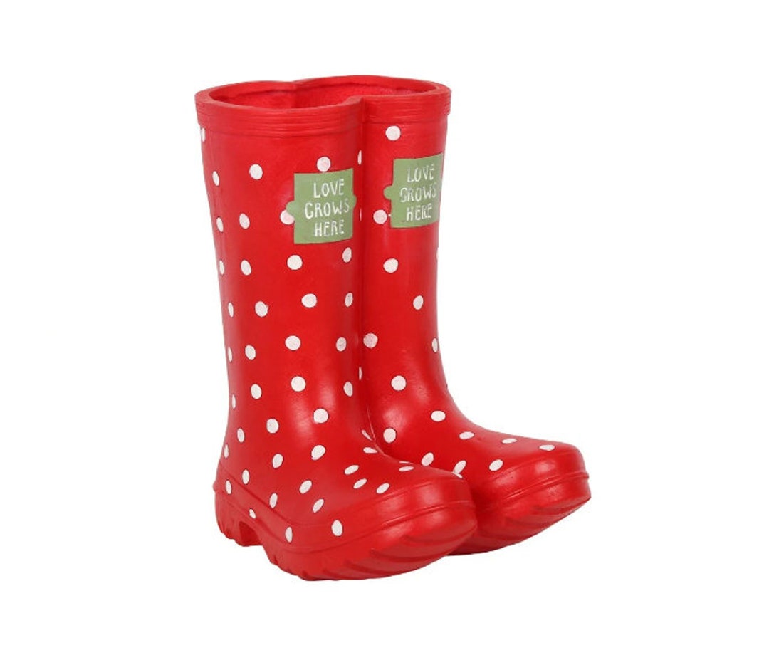 Polka Dot Red White 21cm Welly Boots Planter Plant Pot Gardening ...