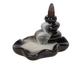 Black Large Pebbles Ceramic Backflow Incense Cone Burner Feng Shui Gift