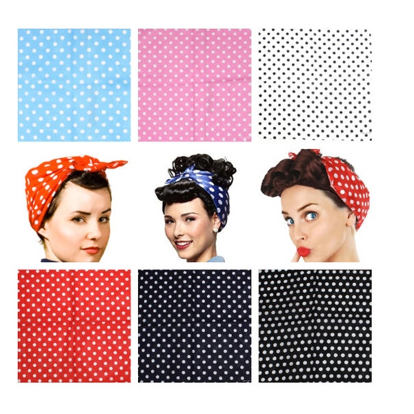 Polka Dot Spotty WW2 Retro Bandana Halstuch Stirnband Kopfband Wickelhalstuch Gesichtsmaske Haustier Lätzchen Marine Rot Weiß Schwarz