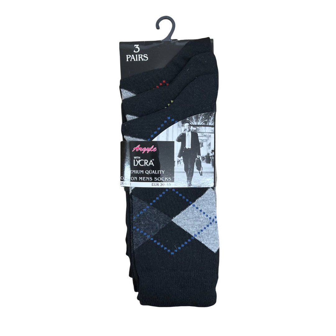 Rozgul 6 Pairs Men's Bright Argyle Diamond Cotton Rich Lycra Socks - UK 6-11