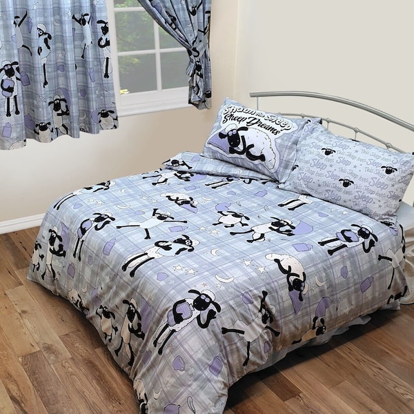 KING SIZE lit Shaun le mouton Plaid gris violet noir housse de couette ensemble de literie cadeau