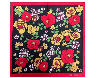 Red Golden Yellow Green Floral Bandana Hair Neck Tie Headscarf Headband Headwrap Gift