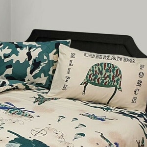 Camouflage Khaki Cream Military Army Commando Soldiers Tanks Double Bed Duvet Cover Bedding Set image 2