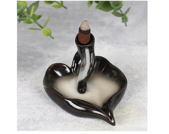 Black Leaf Ceramic Backflow Incense Cone Burner Feng Shui Relaxation Gift