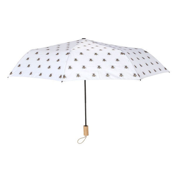 White All Over Bee Design Wooden Handle Umbrella Brolly Mothers Teacher Gift