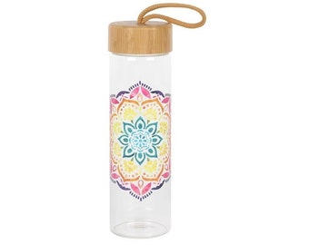 Umweltfreundlich Bambus Glas Regenbogen Boho Hippy Mandala Muster Wassergetränke Flasche