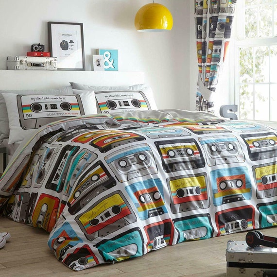 King Size Retro 80s Music Cassette Tape Design Duvet Cover Etsy